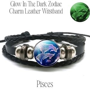 Glowing Pisces Fish Zodiac Sign Leather Wristband